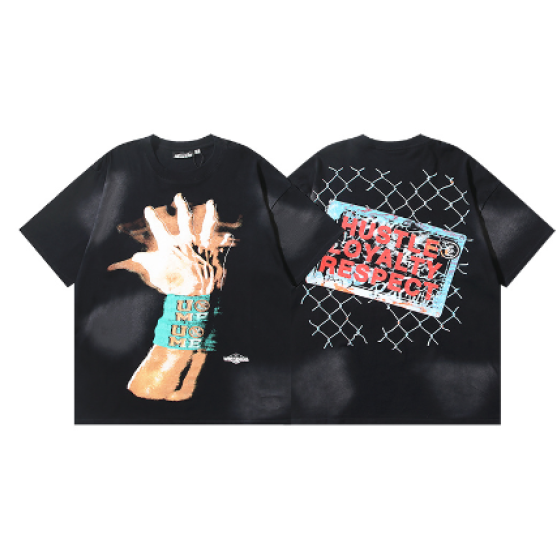 Hellstar Washed Retro Trendy Print Short-Sleeve T-Shirt